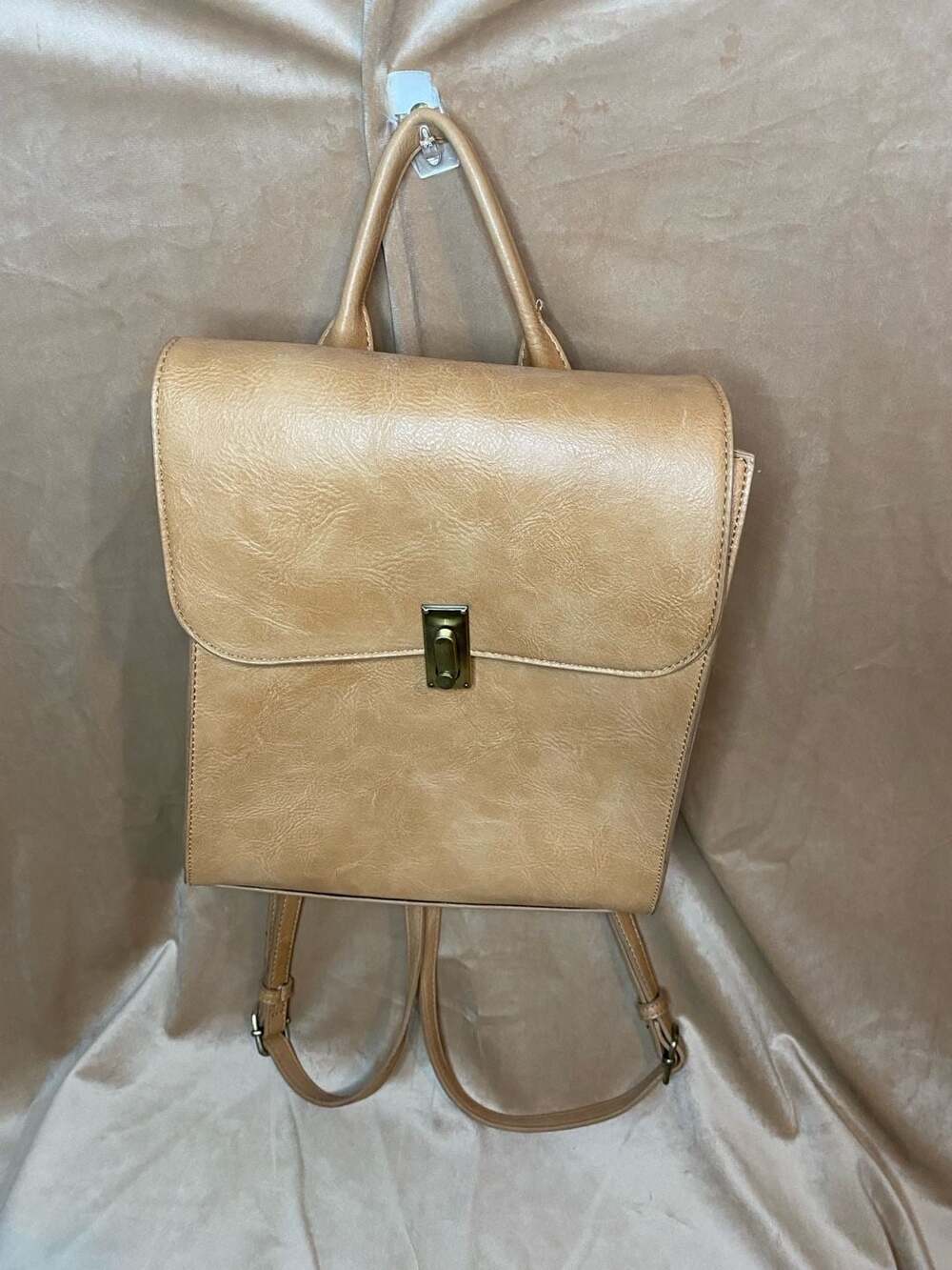 Antik Kraft Tan Faux Leather Turn-Lock Backpack